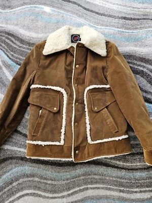 Abrigo Chaqueta Pana Vintage Años 70 Para Hombre 40 Mediano Marrón Sherpa SKM Hippy Foto 1 de 4