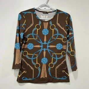 J Mclaughlin Womens Signature Shirt Small Brown Crew Neck Stretch Chain NEW - Picture 1 of 7