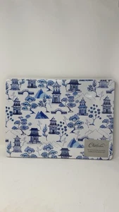 NUOVO Chateau set di 4 tovagliette in sughero blu e bianco design pagoda chinoiserie 16x12 - Foto 1 di 5