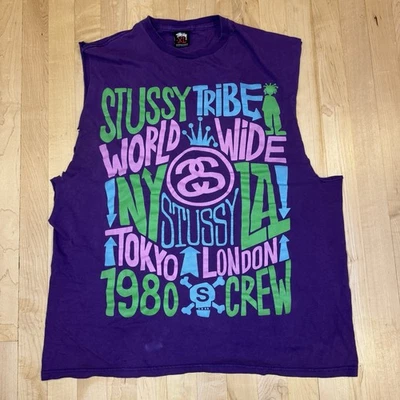 Stussy Muscle Tee Shirt Mens XL Purple Rare Vintage Distressed Tank Top Tribe - Image 1 of 4