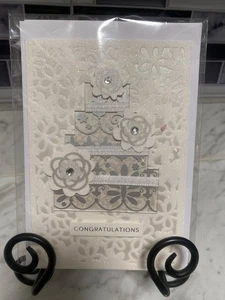 Hallmark Signature 3D Raised Silver Cake Congratulations Wedding Greeting Card - Picture 1 of 2