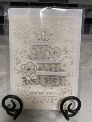 Hallmark Signature 3D Raised Silver Cake Congratulations Wedding Greeting Card - Image 1 of 2