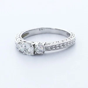 0.91CTW NATURAL DIAMONDS G/VS2 ROUND CUT 14K WHITE GOLD VINTAGE ENGAGEMENT RING - Picture 1 of 3