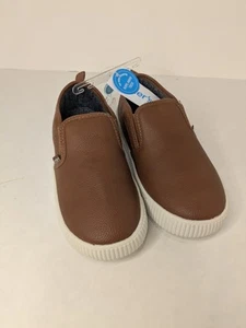 New! Carter's Brown Slip-On Sneakers Leather Shoe Size 3 Boys - Picture 1 of 6