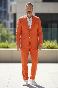 Vintage Walton Clothes 1970's Ugly Orange Halloween Suit 48 Regular - Picture 1 of 16