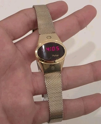 Vintage Pulsar 4912-2 Time Computer Gold Tone LED Digital Quartz Watch - Working - Image 1 of 4