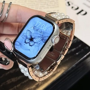 Correa de moda de metal con cuentas de nácar para Apple Watch S10/9/8/7/6/5/4/Ultra/SE - Imagen 1 de 16