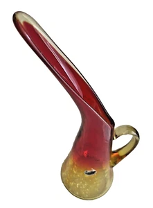Kanawha Ewer Krug Vase Pulled Lip Amberina Crackle Glas Handarbeit - Bild 1 von 12