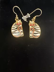 LAUREL BURCH BLUE ENAMEL 2005 "CHARLES" KITTEN CAT DANGLE DROP PIERCED EARRINGS - Picture 1 of 4