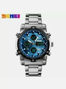 Orologio Cronografo Analogico/Digitale Impermeabile Argento + Scatola Regalo UK - Foto 1 di 8