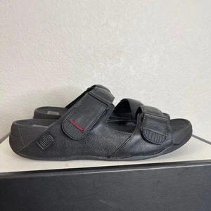 FITFLOP Gogh Moc Sandals Black Leather Adjustable Strap Slide Slip On Mens 9 US - Picture 1 of 14