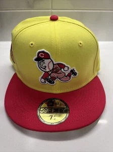 New Era 59FIFTY Cincinnati Reds Mr. Red Pink Yellow Lemonade Fitted Hat 7 1/8 - Picture 1 of 5