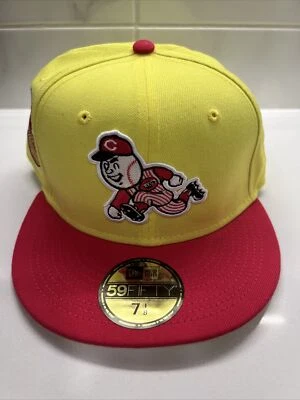 New Era 59FIFTY Cincinnati Reds Mr. Red Pink Yellow Lemonade Fitted Hat 7 1/8 - Image 1 of 4