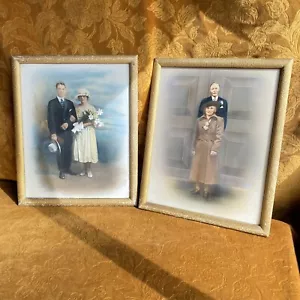 Coppia Oleografo Vintage Antico 2x Foto Ritratto Stile Pittura ad Olio? - Foto 1 di 14