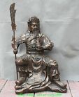 20.8" Old Chinese Bronze Big Knife Guan Gong Yu Warrior God Statue Sculpture