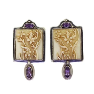 Tabra Bone Floral Earrings with Amethysts - Picture 1 of 1