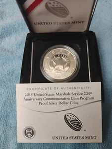 2015-P U.S. Marshals Service 225th ANNIVERSARY SILVER DOLLAR PROOF (BOX AND COA) - Bild 1 von 2