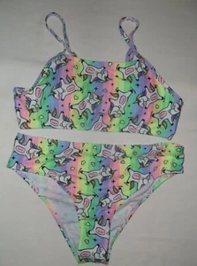 Shein girls 12-13yrs 2pc bikini swimsuit unicorn print pastel rainbow nip kawaii - Picture 1 of 2