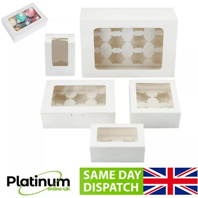 Windowed Cupcake Boxes for 1, 2, 4, 6, 12 & 24 Cup Cakes with Removable Trays - Image 1 of 4