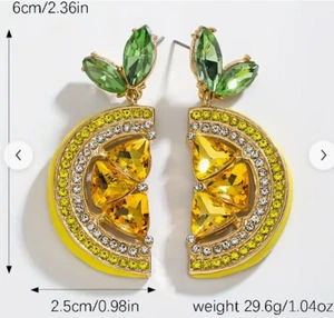 Gelbe Zitrone Böhmische Frucht Ohrhänger Perlen Ohrhänger Strass Neu - Bild 1 von 8