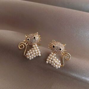 Women Animal Stud Earrings Gold Plated Crystal Rhinestone Horse Cat Earrings