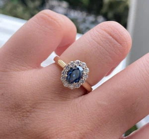 IGI Certified Lab Grown Diamond Engagement Ring Oval Cut Blue Halo Diamond Ring - Picture 1 of 11
