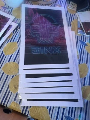 PÓSTER DE WORLD OF WARCRAFT LEAGUE OF LEGENDS 19"X13" impresión artística JINX FIRMADO #/20 Foto 1 de 4