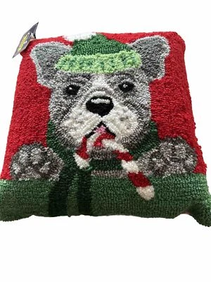 Needlepoint French Bulldog Christmas Pillow - New - Image 1 of 3