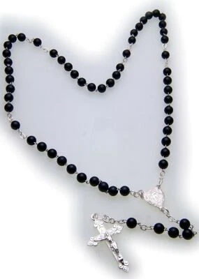 Collana Rosario Croce Gesù Argento 925 Argento Sterling Onice Sfera Unisex - Immagine 1 di 2