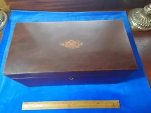 Antique Mahogany Empty Tea Caddy Georgian Inlaid Shell Brass Handles (891) - Picture 1 of 18