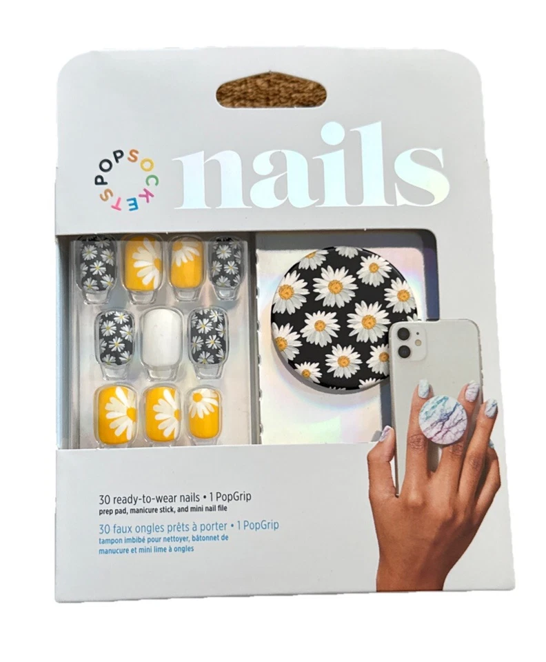 PopSockets Popgrip Black with Daisy Flower Pop with Fingernails New in Package - Image 1 of 4