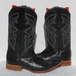 $340 LOS ALTOS Men’s US 8.5 M 9 EE Black Leather Lizard Teju Hand Crafted Boots - Picture 1 of 10