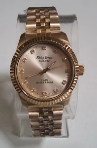 MEN'S PHILIP PERSIO GOLD FINISH  FASHION DRESS UP OR CASUAL WATCH - Picture 1 of 6