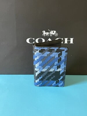 NWT Coach ID Card Wallet With Plaid Print Cn412 Denim Multi - Imagem 1 de 4