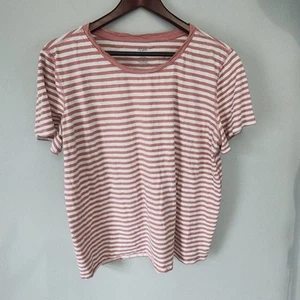 ANA A New Approach Pink And White Striped Crew Neck 100% Cotton Tshirt XL - Picture 1 of 5