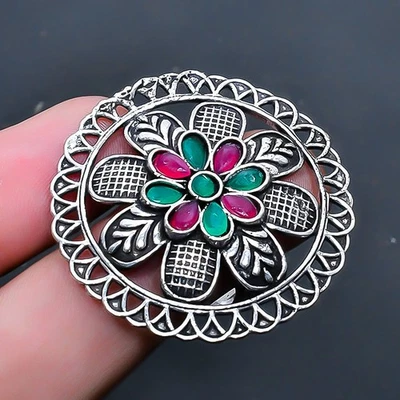 Anillo Joyería Piedras Preciosas Rubí Rojo Cachemira Esmeralda, Talla EE. UU. 7.5 Z352 Foto 1 de 3