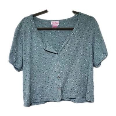 ST EVE Med Salvia Verde Cottagecore Floral Recortado Top Botones Mangas Cortas Hada Foto 1 de 4