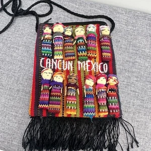 Cancun Mexico Worry Doll Crossbody BAG Cotton With Zipper Closure - Picture 1 of 9