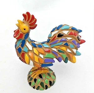 MOSAIC ROOSTER Enameled on Resin Figurine 3" Colorfu!l - Picture 1 of 7