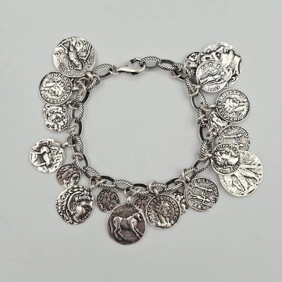8" Silpada 925 Sterling Silver Oxidized Roman Coin Cha Cha Charm Bracelet B1624 - Image 1 of 4