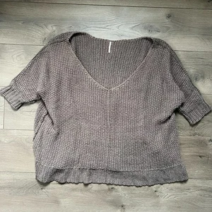 Free People 3/4 Sleeve Brown/Grey Chunky Knit V Neck Sweater Size Medium - Picture 1 of 5