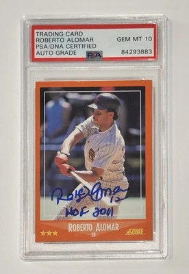Roberto Alomar Signed 1988 Score Rookie Card w/ HOF 2011 - PSA 10 Autograph - Image 1 of 2