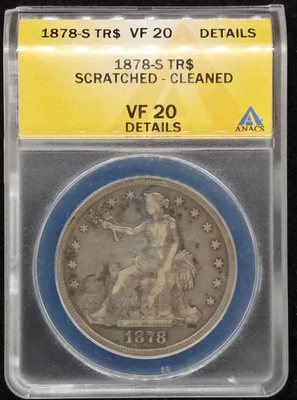 1878-S Silver Trade Dollar $1 ANACS VF20 Details Scratched & Cleaned - Image 1 of 2