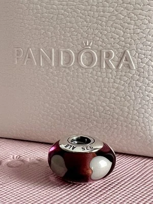 Pandora Violet Grey Love Hearts Murano Glass Charm #790659 Authentic Retired - Image 1 of 4