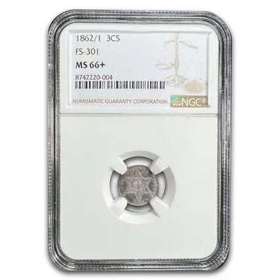 Tres centavos de plata 1862/1 MS-66+ NGC (FS-301) Foto 1 de 3