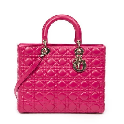 Dior Pink Large Lady Dior Zip Shoulder Bag Cannage Lambskin Leather - Image 1 of 4
