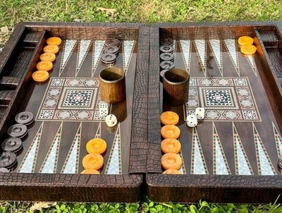 Backgammon Set Krokodil Kunstleder - Vintage Handmade Spielbrett 🎁 Idee - Bild 1 von 4