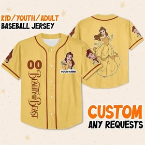 Custom Disney Beauty And The Beast Prince Simple Yellow Baseball Jersey - Picture 1 of 8