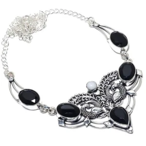 Black Spinel Gemstone Handmade 925 Sterling Silver Jewelry Necklace Size 18" - Picture 1 of 1