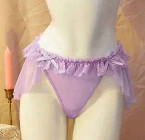 Vtg Style Sheer Purple Lace Trimmed Skirted Back Mesh Chiffon Panties XL NEW - Picture 1 of 6